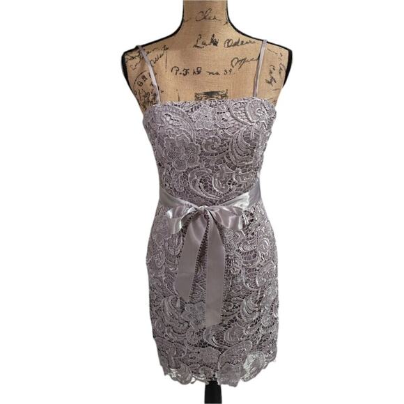 Adrianna Papell Strapless Lace Overlay‎ Sheath Dress Grey Size 4 - Picture 3 of 10